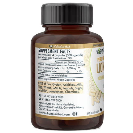 Lion's Mane Mushroom Hericium erinaceus (2,000mg) 120 Vegan Capsules.