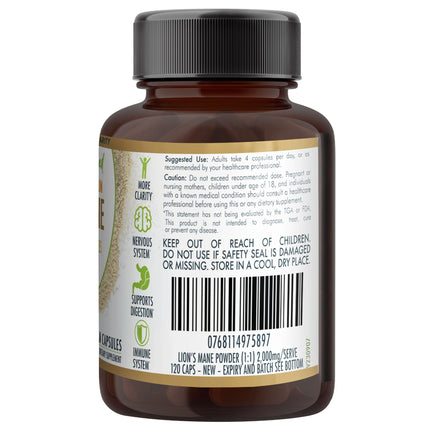 Lion's Mane Mushroom Hericium erinaceus (2,000mg) 120 Vegan Capsules.
