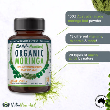 Organic Pure Moringa Leaf Capsules , 60 Vegan Capsules.