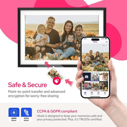 10.1 Inch Digital Picture Frame - 1280 * 800 HD WiFi Enabled with Load from Phone Capability, 32GB Memory Touch Screen Digital Photo Frame Display.