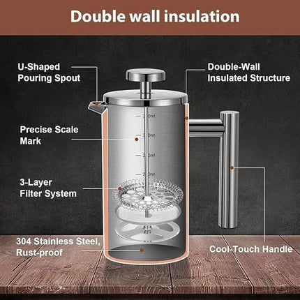 French Press Coffee Maker 350ml with Coffee Bean Can + Extra Filter Gift Set.