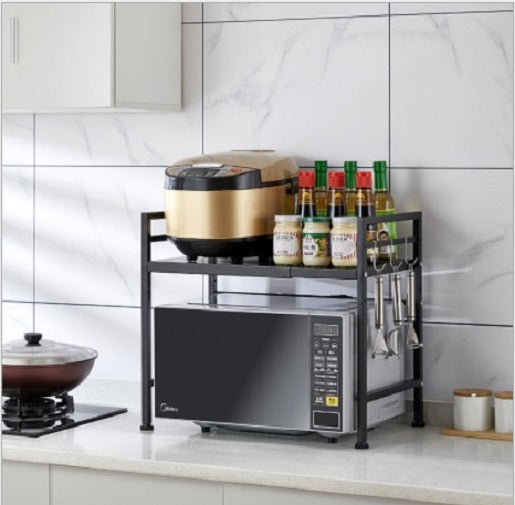 Adjustable Width & Height Microwave Shelf Black.