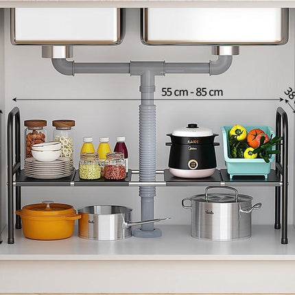 Extendable Storage Rack Under Sink Shelf  Kitchen Organizer black.