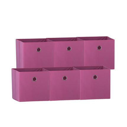 SORTI 33x33x27 CM Dark Pink 6-Pack Foldable Storage Cubes - Fabric Bookcase Organizers for Toys and More.