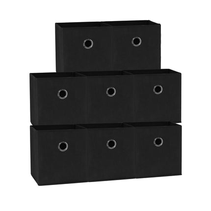 SORTI 27x28x27 CM Black 8-Pack Foldable Storage Cubes - Fabric Bookcase Organizers for Toys and More.