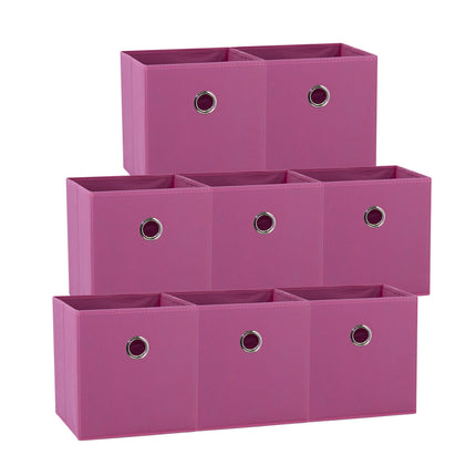 SORTI 27x28x27 CM Dark Pink 8-Pack Foldable Storage Cubes - Fabric Bookcase Organizers for Toys and More.