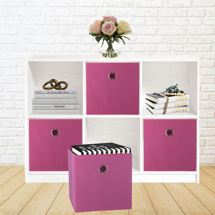 SORTI 27x28x27 CM Dark Pink 8-Pack Foldable Storage Cubes - Fabric Bookcase Organizers for Toys and More.