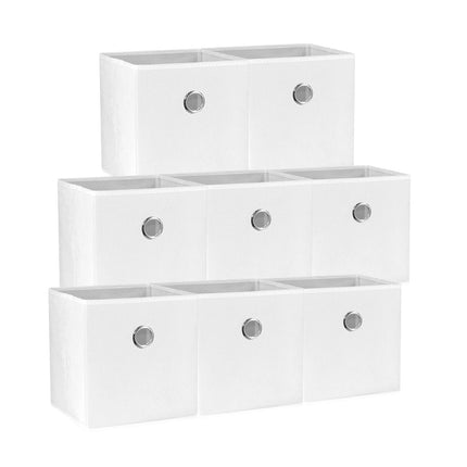 SORTI 27x28x27 CM White 8-Pack Foldable Storage Cubes - Fabric Bookcase Organizers for Toys and More.