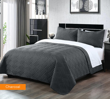 3 piece embossed comforter set king charcoal.