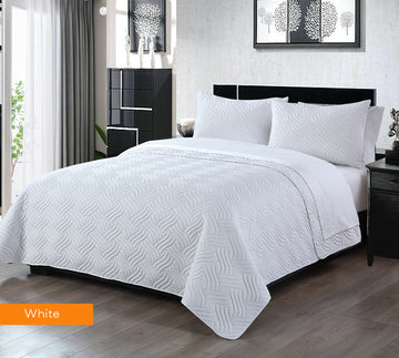 3 piece embossed comforter set king white.