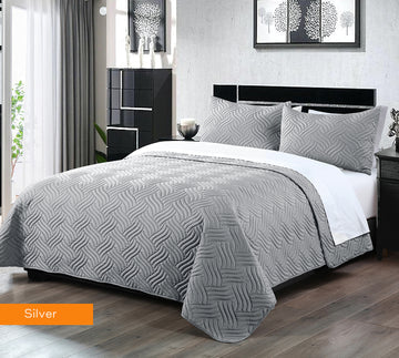 3 piece embossed comforter set queen silver.