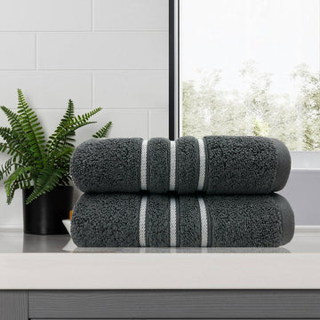amor classic dobby stripe super soft premium cotton bath towel 2 pcs charcoal.