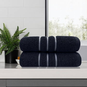 amor classic dobby stripe super soft premium cotton bath towel 2 pcs sailor blue.