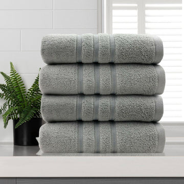 amor classic dobby stripe super soft premium cotton face washer 4 pcs 650gsm silver.
