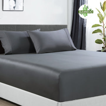 400 thread count bamboo cotton 1 fitted sheet with 2 pillowcases king single charcoal.