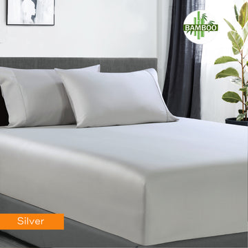 400 thread count bamboo cotton 1 fitted sheet with 2 pillowcases mega queen silver.