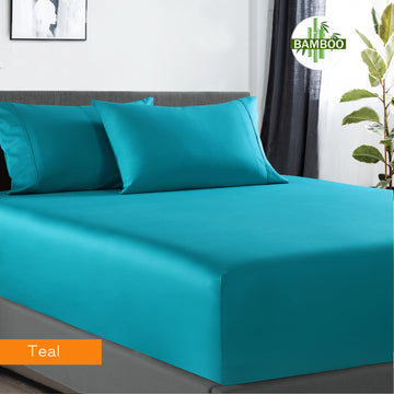 400 thread count bamboo cotton 1 fitted sheet with 2 pillowcases queen teal.