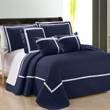 6 piece two tone embossed comforter set king navy.