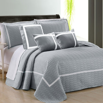 6 piece two tone embossed comforter set king silver.