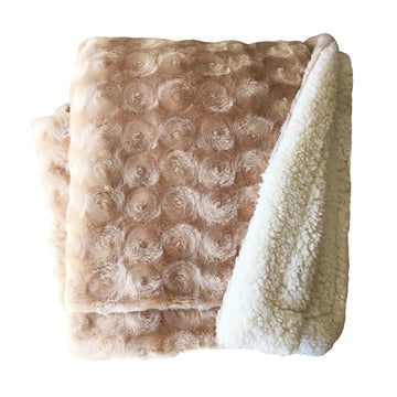 plush fleece sherpa backed reversible throw beige.