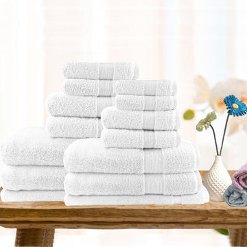 7pc light weight soft cotton bath towel set white.