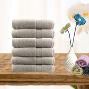 6 piece ultra light cotton face washers in beige.