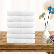 6 piece ultra light cotton hand towel set in white.