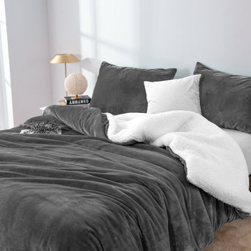 2 in 1 teddy sherpa duvet cover set and  - et queen charcoal.