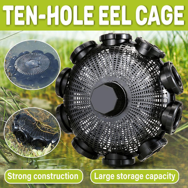 10Hole Eel Fishing Trap Cage Loach Fish Shrimp Net Folding Portable Catch Basket.