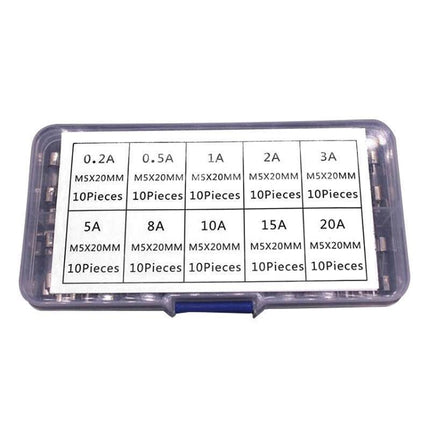 100Pcs Fast-Blow Glass Tube Fuses 5 x 20mm Quick Blow Assortment Kit.