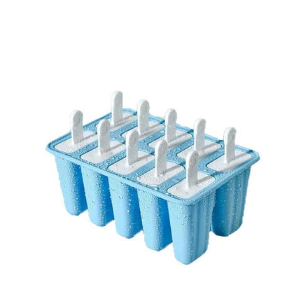 Silicone Ice Cream Mould Block Frozen Molds Icy Pole Jelly Popsicle - Blue-10Grid.