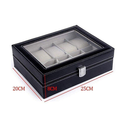 Leather Watch Jewelry Display Storage Holder Case 10 Grids Box Organizer.