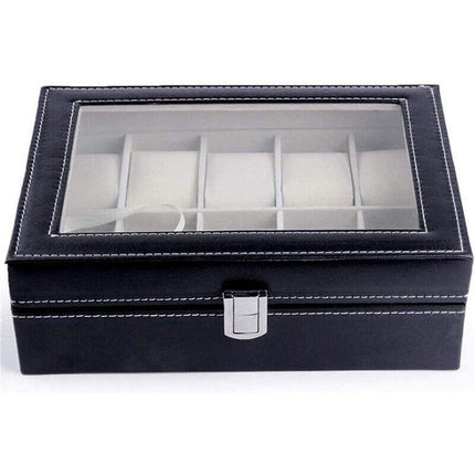 Leather Watch Jewelry Display Storage Holder Case 10 Grids Box Organizer.