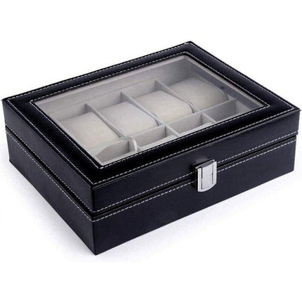 Leather Watch Jewelry Display Storage Holder Case 10 Grids Box Organizer.