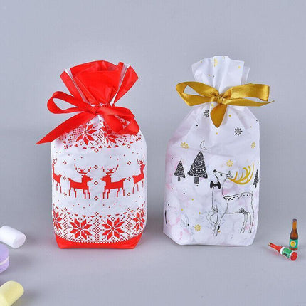 10pcs Christmas Candy Bags Gift Treat Drawstring Pouches Biscuit Cookie Packaging - 10Pcs Bag-Merry Christmas.