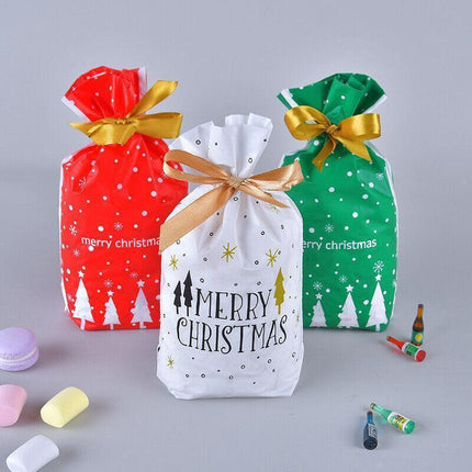 10pcs Christmas Candy Bags Gift Treat Drawstring Pouches Biscuit Cookie Packaging - 10Pcs Bag-Merry Christmas.