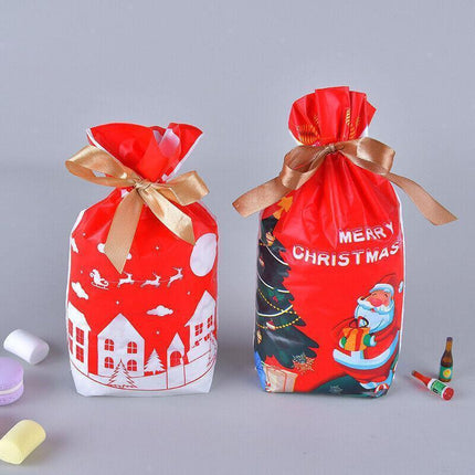 10pcs Christmas Candy Bags Gift Treat Drawstring Pouches Biscuit Cookie Packaging - 10Pcs Bag-Merry Christmas.