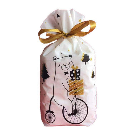 10pcs Christmas Candy Bags Gift Treat Drawstring Pouches Biscuit Cookie Packaging - 10Pcs Bag-Merry Christmas.
