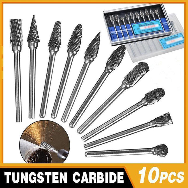10PCS Tungsten Carbide Rotary Burr Set for Rotary Tools and Dremel - Blue Box.