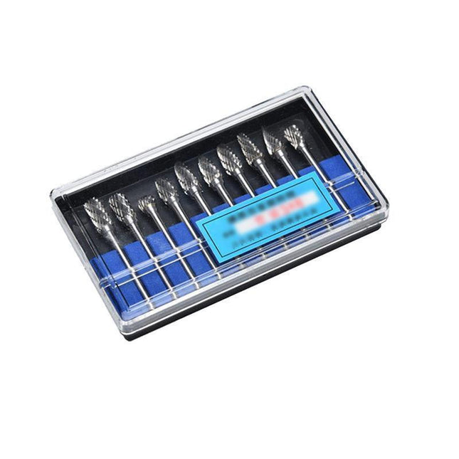 10PCS Tungsten Carbide Rotary Burr Set for Rotary Tools and Dremel - Blue Box.