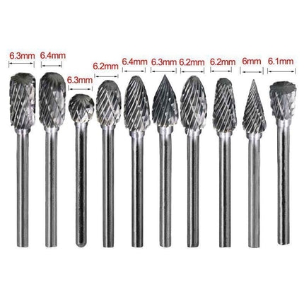 10PCS Tungsten Carbide Rotary Burr Set for Rotary Tools and Dremel - Plastic Box.