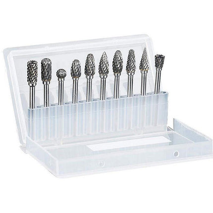 10PCS Tungsten Carbide Rotary Burr Set for Rotary Tools and Dremel - Plastic Box.