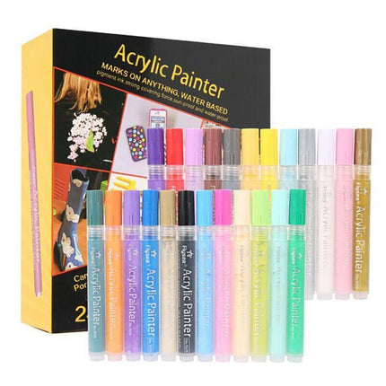Flysea 12-80 Colours Acrylic Paint Pens Painting Stone Ceramic Glass Marker2-3Mm - 12-Colour Set.