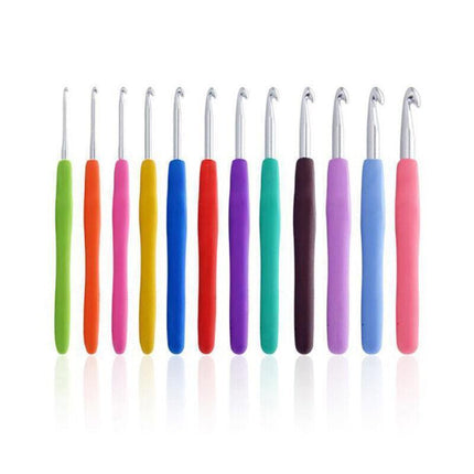 12PCS Crochet Hook Set Soft Grip Colourful Aluminium Knitting Needles 2mm to 8mm.