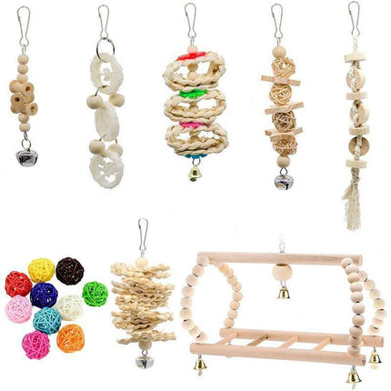 17PCS Bird Toys Parrot Swing Toys Chewing Hanging Bell Cockatiel Cage Toy Set.