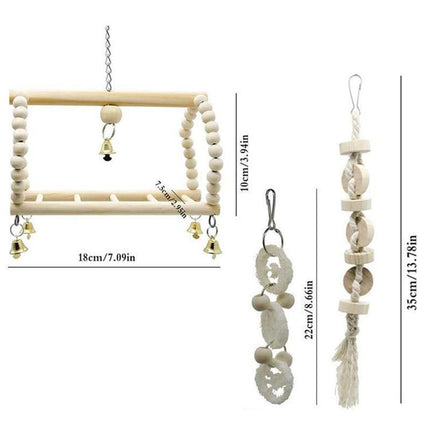17PCS Bird Toys Parrot Swing Toys Chewing Hanging Bell Cockatiel Cage Toy Set.