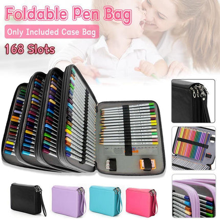 168 Slots Large Capacity Pencil Case Foldable Pen Bag Make Up Storage Organizer - Rose Red.