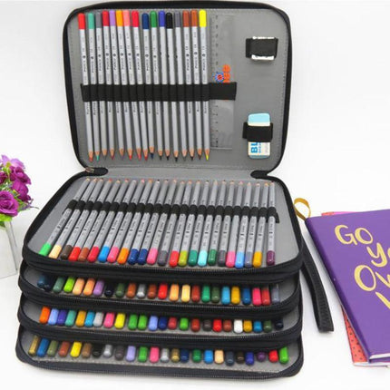 168 Slots Large Capacity Pencil Case Foldable Pen Bag Make Up Storage Organizer - Rose Red.