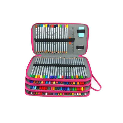 168 Slots Large Capacity Pencil Case Foldable Pen Bag Make Up Storage Organizer - Rose Red.