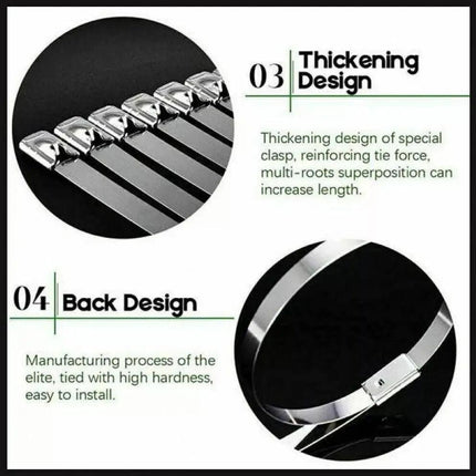 20X Stainless Steel Cable Ties S304 Marine Grade Zip Strap Locking Wrap 100-800Mm - 7.9*300mm.